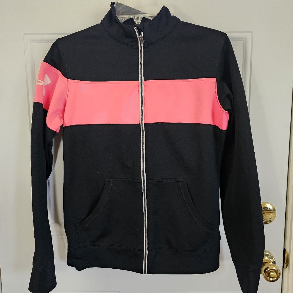 UnderArmour black/hot pink full zip Lightweight Jacket semi fitted Women's Small